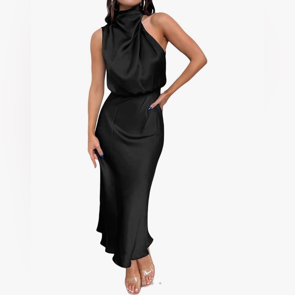 Black Satin Summer Cocktail Dress